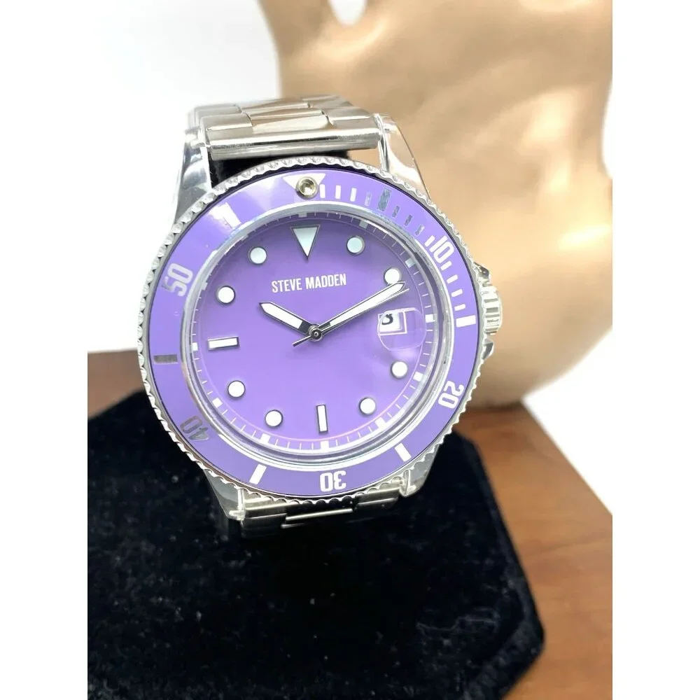 Steve Madden Women's Watch SM/1037 Quartz Purple Dial Stainless Steel 40mm